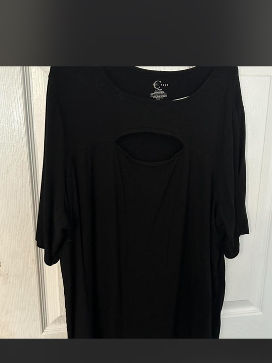 C Tops - C Black Short Sleeve Top with Front Cutout